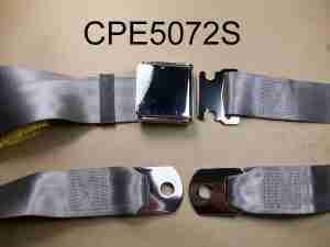 1926-65 75" Silver Seat Belt w/ Chrome Aircraft-Style Buckle, 2-point non-retractable lap belt, comes w/ hardware