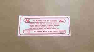 1957 Fuel Injection Orange Oil Bath Air Cleaner Service Instruction Decal, rectangular