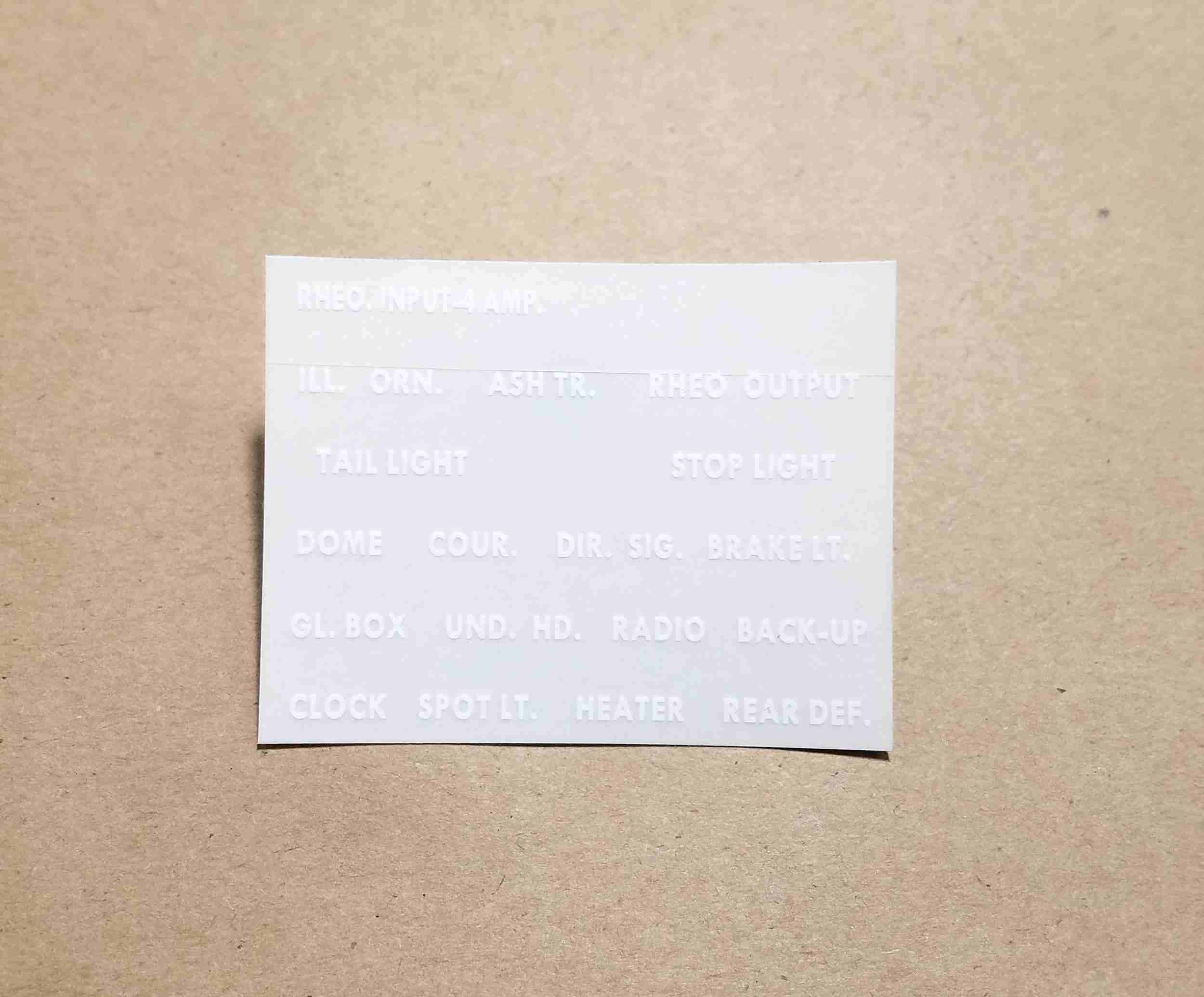 1957-58 Fuse Block Decal Letter Set