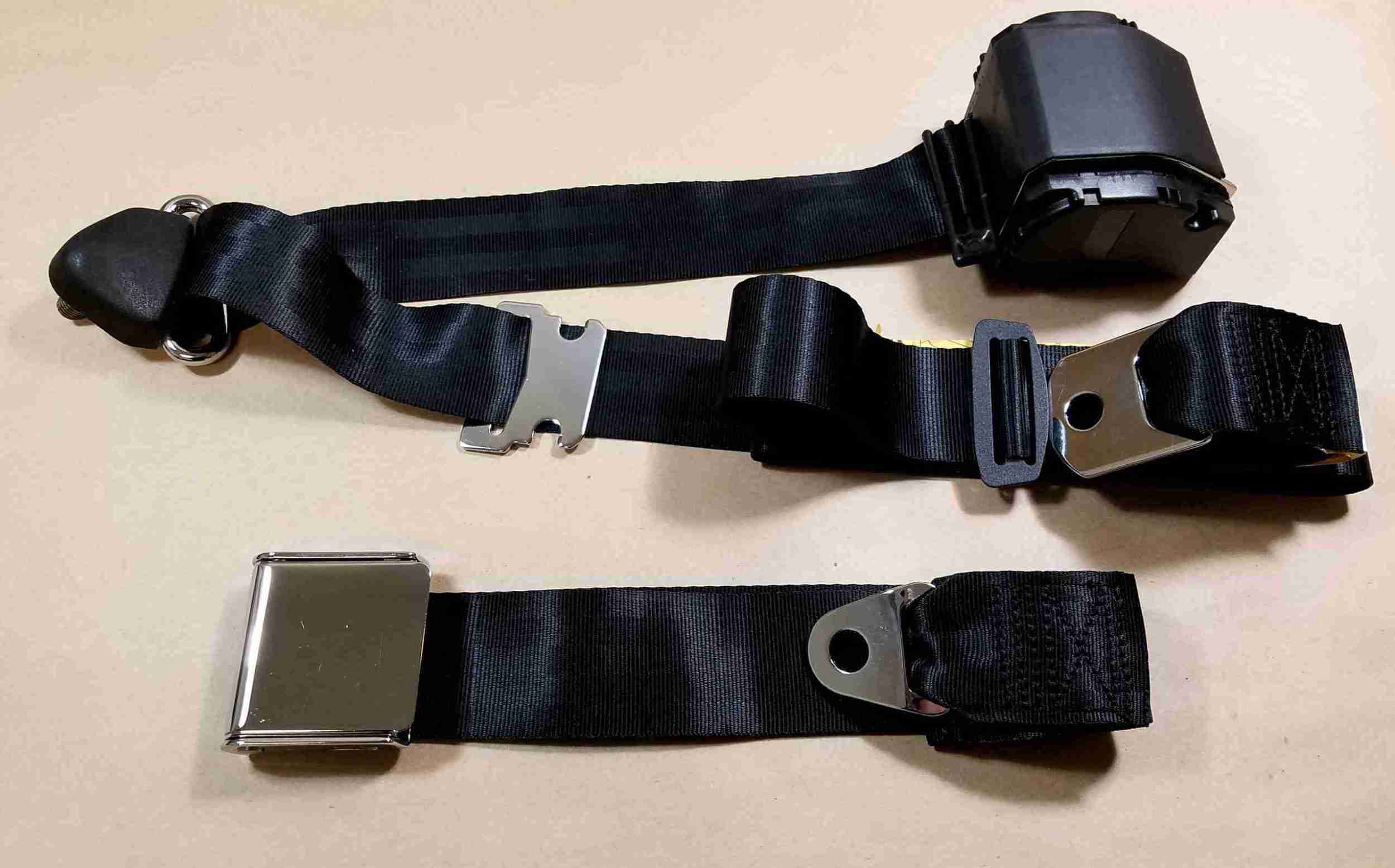 1926-77 3-Point Retractable Seat Belt w/ Chrome Aircraft-Style Buckle, Lap & Shoulder Harness Type